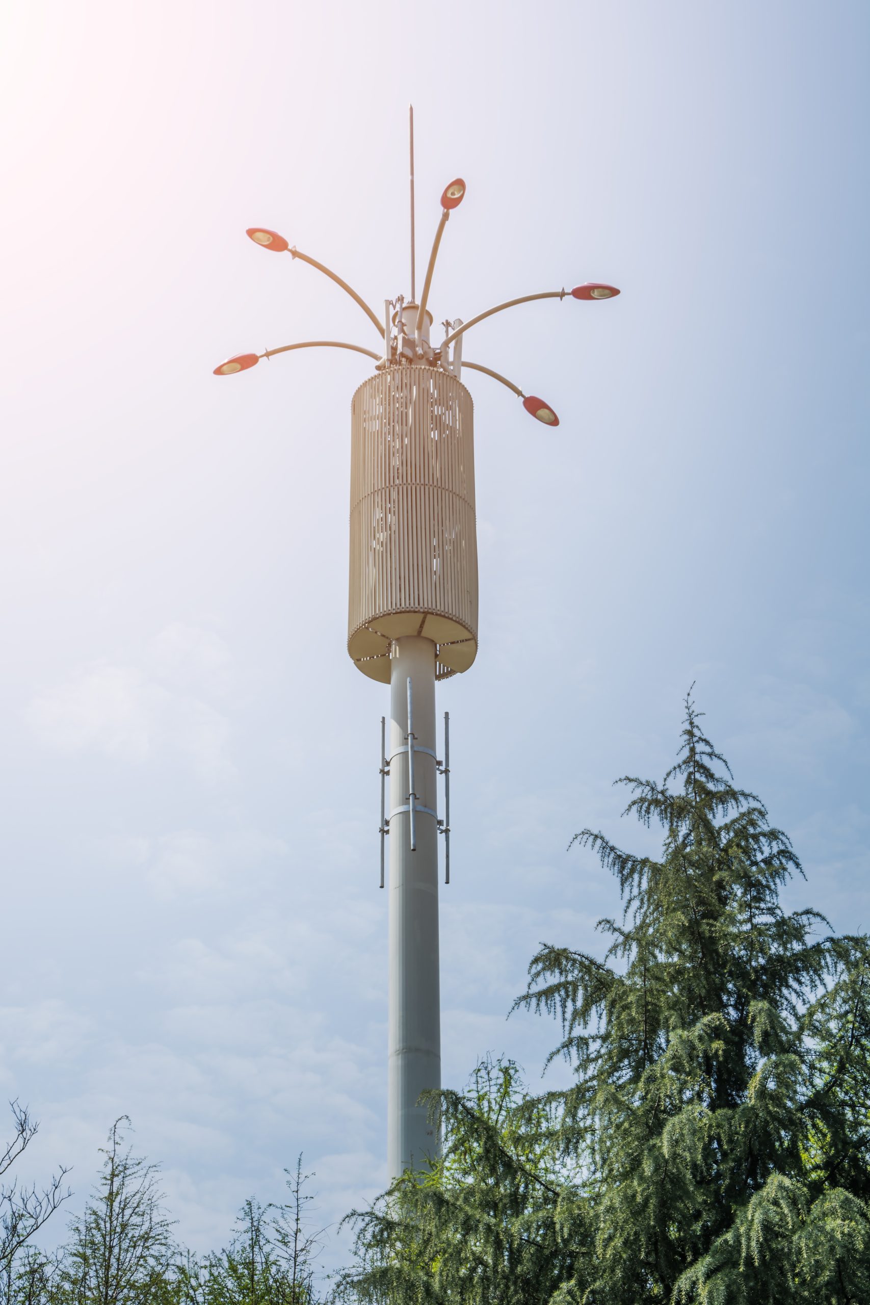 communication tower on blue sky background